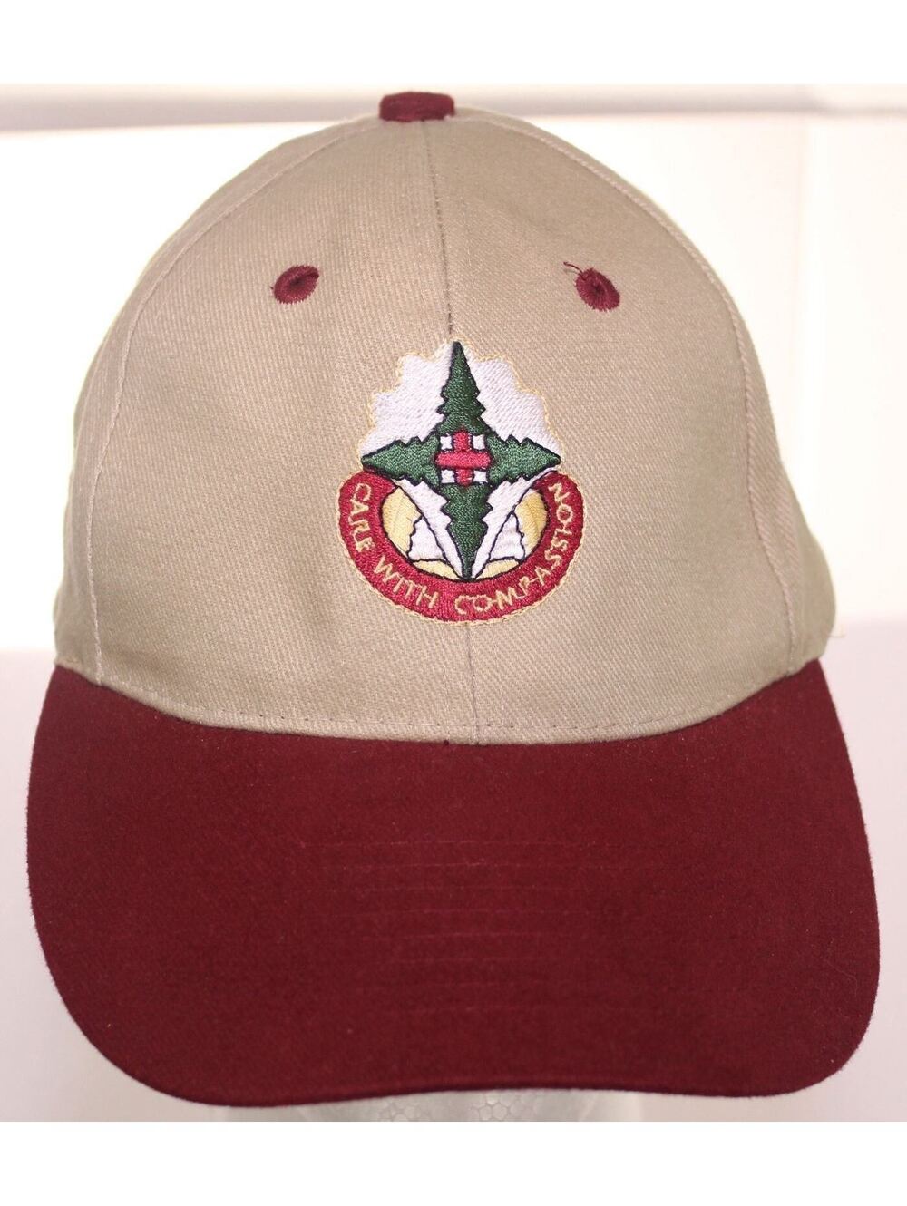 VTG Care With Compassion Stay Army Baseball Hat Khaki & Red Buckle Strapback Cap